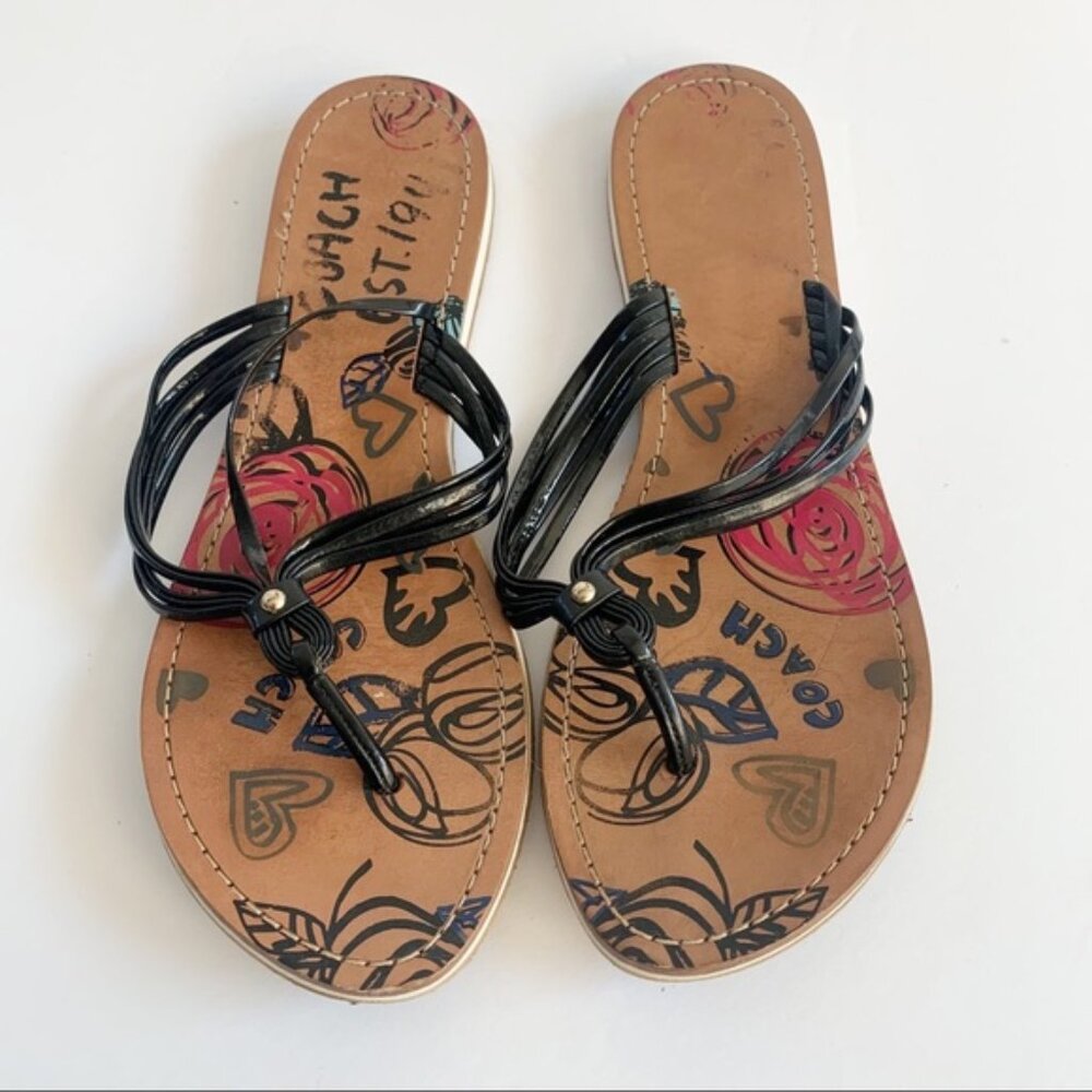 COACH Maria Black Patent leather Flip Flop Sandals Y2k